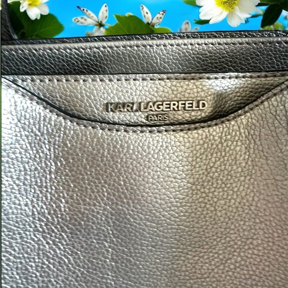 Karl Lagerfeld Metallic Silver Tote or Crossbody Bag - Picture 6 of 12